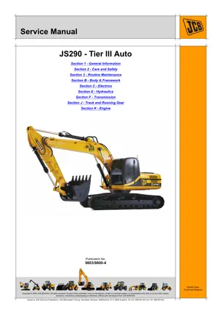 JCB JS290 - Tier III Auto Tracked Excavator Service Repair Manual Instant Download