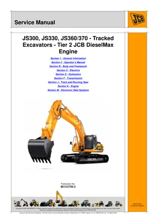 JCB JS300, JS330, JS360, JS370 - Tracked Excavators - Tier 2 JCB DieselMax Engine Service Repair Manual Instant Download