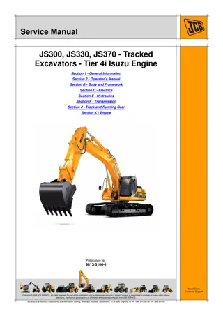 JCB JS300, JS330, JS370 (Tier 4i Isuzu Engine) Tracked Excavator Service Repair Manual Instant Download