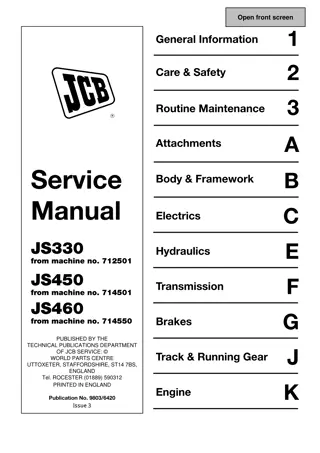 JCB JS330 JS450 JS460 TRACKED EXCAVATOR Service Repair Manual Instant Download