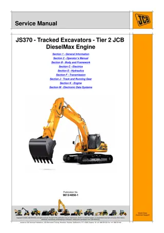 JCB JS370 (Tier 2 JCB DieselMax Engine) Tracked Excavator Service Repair Manual Instant Download