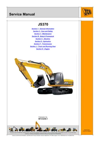 JCB JS370 Tier 4i Isuzu Tracked Excavator Service Repair Manual Instant Download