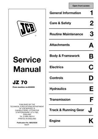 JCB JZ70 TRACKED EXCAVATOR Service Repair Manual Instant Download