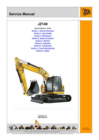 JCB JZ140 Tier 3 Isuzu Tracked Excavator Service Repair Manual Instant Download