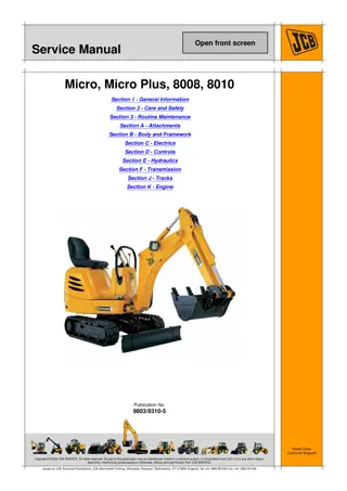 JCB MICRO, MICRO PLUS, 8008, 8010 EXCAVATOR Service Repair Manual Instant Download