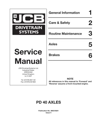 JCB PD40 Axles Service Repair Manual Instant Download