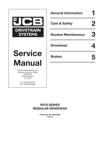 JCB PD70 Series Axle With Modular Drivehead Service Repair Manual Instant Download