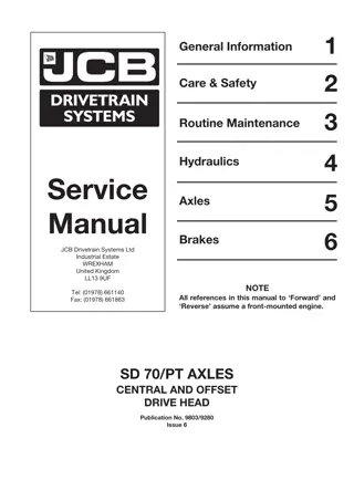 JCB SD70  PT Axles Service Repair Manual Instant Download