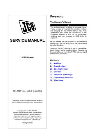 JCB SD70, SD80 Axle Service Repair Manual Instant Download