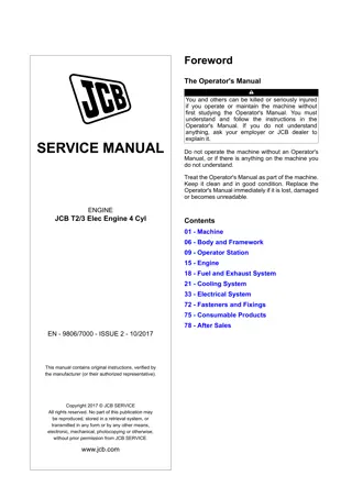 JCB T2  T3 Elec Engine 4 Cyl Service Repair Manual Instant Download