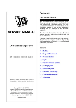 JCB T2  T3 Elec Engine 6 Cyl Service Repair Manual Instant Download