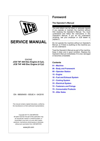 JCB T4F 444 Elec Engine (4 Cyl), T4F 448 Elec Engine (4 Cyl) Service Repair Manual Instant Download