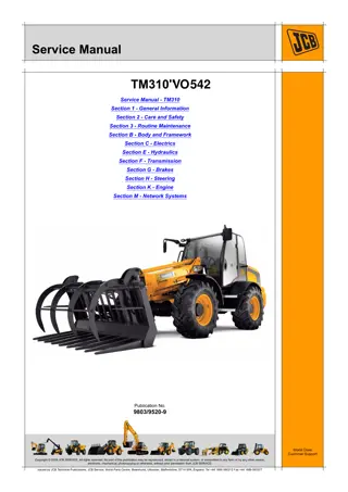 JCB TM310, TM310S, TM310WM and TM320 Tier3 TELESCOPIC WHEELED LOADER Service Repair Manual Instant Download