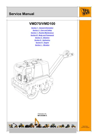 JCB VMD70 VMD100 Double Drum Walk Behind Roller Service Repair Manual Instant Download