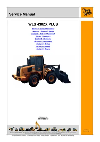 JCB WLS 430ZX PLUS Wheeled Loading Shovel Service Repair Manual Instant Download