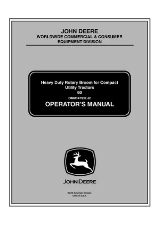 John Deere 60 Heavy Duty Rotary Broom for Compact Utility Tractors (Serial No.010001-) Operator’s Manual Instant Download (Publication No.OMM147932)