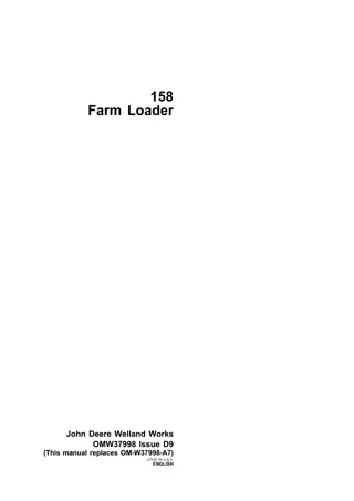 John Deere 158 Farm Loader Operator’s Manual Instant Download (Publication No.OMW37998)