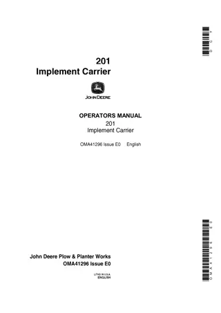 John Deere 201 Implement Carrier Operator’s Manual Instant Download (Publication No.OMA41296)