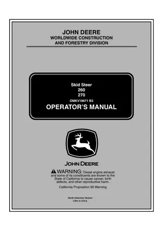 John Deere 260 270 Skid Steer (260 PIN.460001- 270 PIN.470001-) Operator’s Manual Instant Download (Publication No. omkv18671)