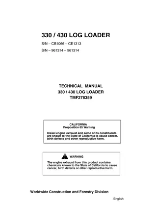 John Deere 330 430 Log Loader (SNCB1066-CE1313 SN961314-) Operator’s Manual Instant Download (Publication No.TMF278359)