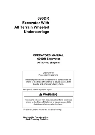 John Deere 690DR Excavator With All Terrain Wheeled Undercarriage Operator’s Manual Instant Download (Publication No.OMT124550)