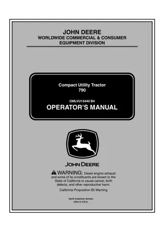 John Deere 790 Compact Utility Tractor (Pin.790001-) Operator’s Manual Instant Download (Publication No. OMLVU15440)