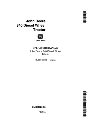 John Deere 840 Diesel Wheel Tractor Operator’s Manual Instant Download (Publication No.OMR21828)