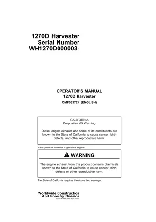 John Deere 1270D Harvester (Serial NumberWH1270D000003-) Operator’s Manual Instant Download (Publication No.OMF063723)