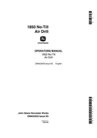 John Deere 1850 No-Till Air Drill Operator’s Manual Instant Download (Publication No.OMA54933)