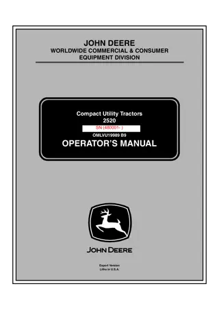 John Deere 2520 Compact Utility Tractors (Pin.480001-) Operator’s Manual Instant Download (Publication No. OMLVU19989)