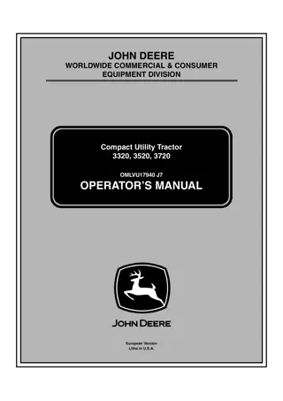 John Deere 3320 3520 3720 Compact Utility Tractor (Pin.100001-) Operator’s Manual Instant Download (Publication No. OMLVU17940)