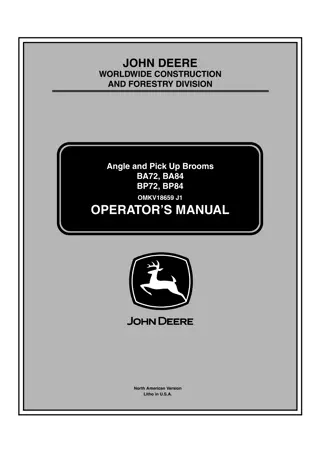 John Deere BA72 BA84 BP72 BP84 Angle and Pick Up Brooms Operator’s Manual Instant Download (Publication No.OMKV18659)