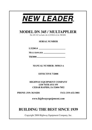 John Deere DN 345 (includes the L3220G & the TR3000) Multapplier New Leader Operator’s Manual Instant Download (Publication No.305813-A)