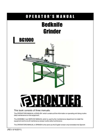 John Deere Frontier BG1000 Bedknife Grinder Operator’s and Service Manual Instant Download (Publication No. 5NTBG1007901)