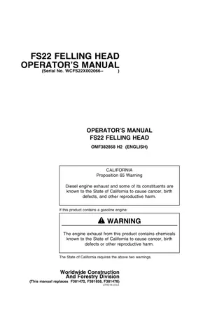 John Deere FS22 Felling Head (Serial NoWCFS22X002066--) Operator’s Manual Instant Download (Publication No.OMF382858)