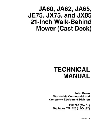 John Deere JA60 JA62 JA65 JE75 JX75 JX85 21-Inch Walk-Behind Mower Service Repair Manual Instant Download