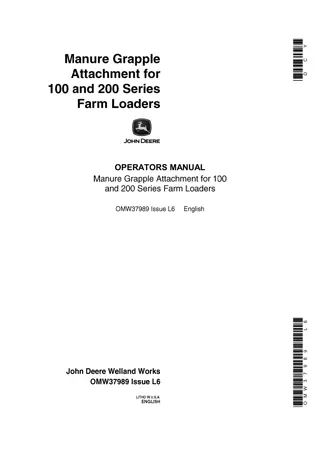 John Deere Manure Grapple Attachment for 100 and 200 Series Farm Loaders Operator’s Manual Instant Download (Publication No.OMW37989)