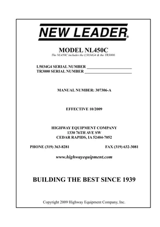 John Deere NL450C (includes the L5034G & the TR3000) New Leader Operator’s Manual Instant Download (Publication No.307306-A)