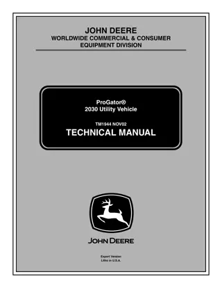 John Deere ProGator 2030 Utility Vehicle Service Repair Manual Instant Download