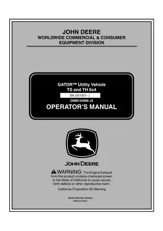 John Deere TS and TH 6×4 GATOR™ Utility Vehicle Operator’s Manual Instant Download (TS and TH 6×4 PIN.001001-) (Publication No.OMM154966)