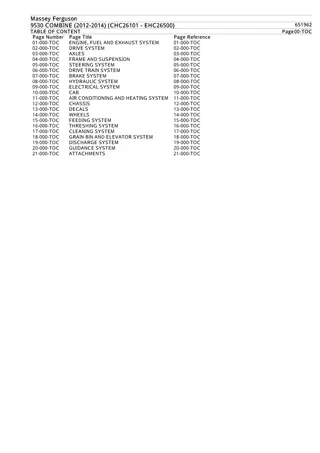 Massey Ferguson 9530 COMBINE (2012-2014) (CHC26101 - EHC26500) Parts Catalogue Manual Instant Download