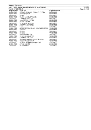 Massey Ferguson 9545  9565 AXIAL COMBINE (2016) (GHC1X101) Parts Catalogue Manual Instant Download