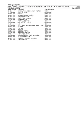 Massey Ferguson 9560 COMBINE (NON-CE, 2012-2014) (CHC18101 - EHC18500) (CHC38101 - EHC38500) Parts Catalogue Manual Instant Download