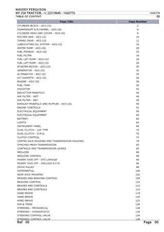 Massey Ferguson MF 254 TRACTOR, - 22210640 Parts Catalogue Manual Instant Download