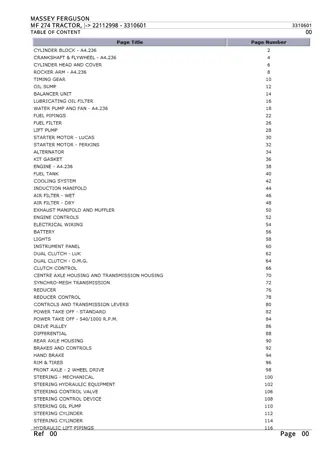 Massey Ferguson MF 274 TRACTOR (- 22112998) Parts Catalogue Manual Instant Download