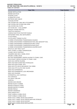 Massey Ferguson MF 398 TRACTOR, CKD (SOUTH AFRICA) Parts Catalogue Manual Instant Download