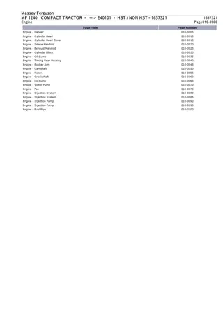 Massey Ferguson MF 1240 COMPACT TRACTOR (- E40101 - HST  NON HST) Parts Catalogue Manual Instant Download