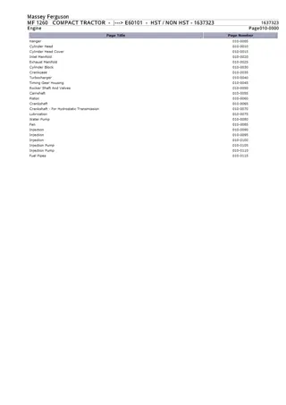 Massey Ferguson MF 1260 COMPACT TRACTOR (- E60101 - HST  NON HST) Parts Catalogue Manual Instant Download