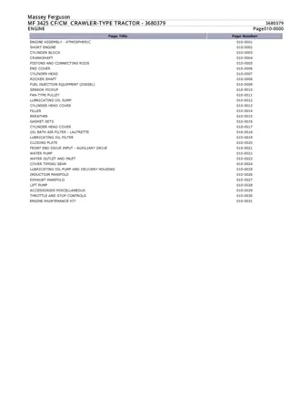 Massey Ferguson MF 3425 CF  MF 3425 CM CRAWLER-TYPE TRACTOR Parts Catalogue Manual Instant Download