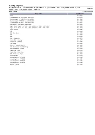 Massey Ferguson MF 8925  8926 TELESCOPIC HANDLERS (- 363412001) (- 363419999) (-363512001) (- 363519999) Parts Catalogue Manual Instant Download